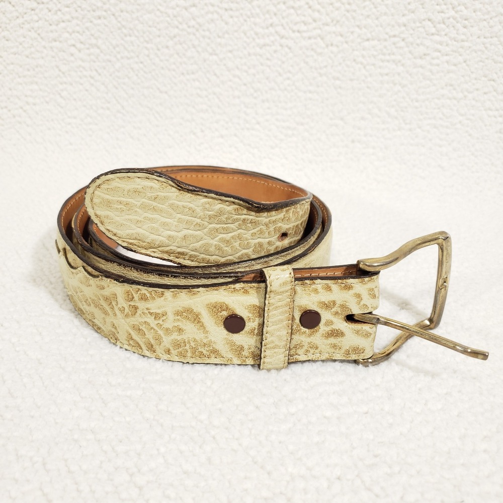 Tony Lama Leather Belt Mens 42 Cream Exotic Embossed Western Cowboy Made in USA